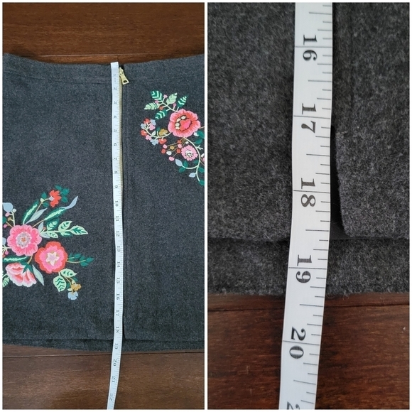 NWT LOFT Gray Floral Embroidered Wool Blend A-Line Zipper Front Skirt Size 10 - Picture 10 of 10